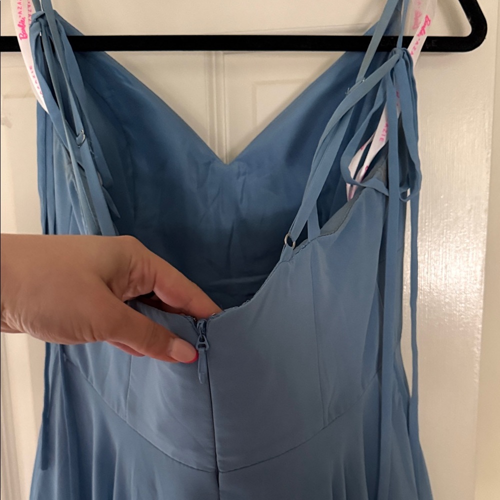 Azazie 1004 - Barbie - Twilight A-Line Bow Chiffon Dress - Steel blue - Picture 6 of 9